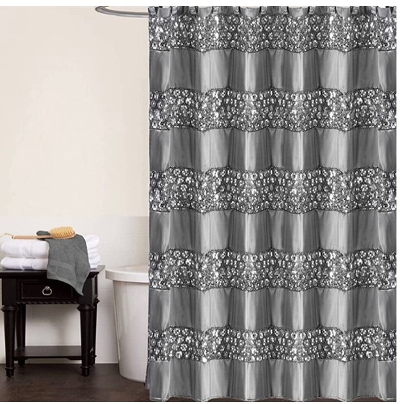 Sinatra shower curtain. 70 by 72 . Silver bling . - Picture 2 of 4